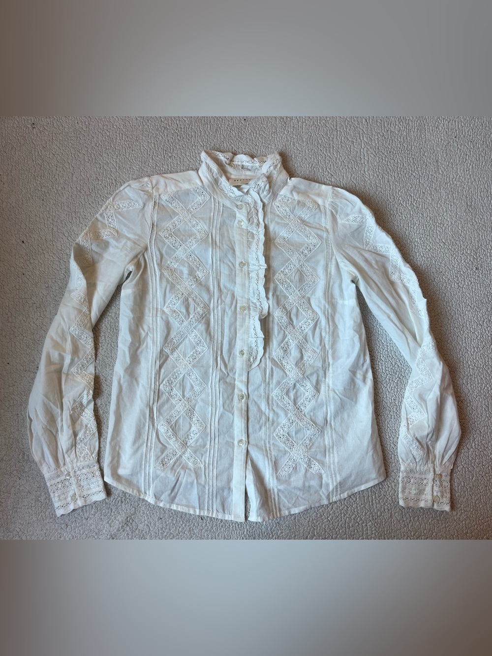 Sezane Chlo Shirt Ecru Lace White Button Down Blouse Womens 32 or 0